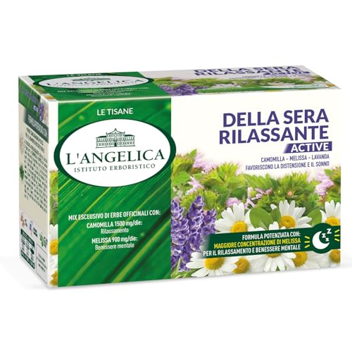 L'Angelica, 1 Astuccio Da 18 Filtri Di Tisane Della Sera Rilassante Active, Infuso Funzionale Per La Distensione Con Camomilla Melissa E Lavanda, Per