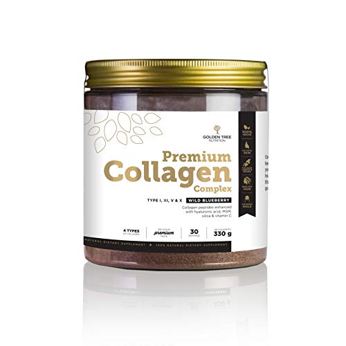 Golden Tree Premium Collagen Complex - Peptidi Di Collagene Di Tipo I, Iii, V E X 4.3 G Di Collagene A Dose Con Msm, Vitamina C E Silice – Polvere Di 