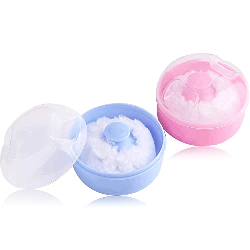 2Pcs-Baby Body Cosmetic Powder Puff Kit Spugna Box Contenitore Caso (Blu E Rosa)