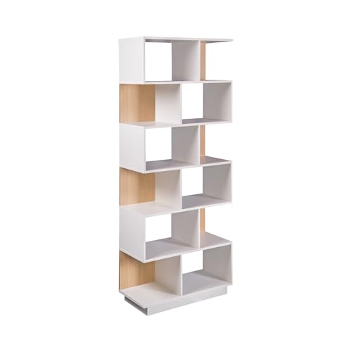 Rebecca Mobili Libreria Da Terra, Libreria 6 Ripiani, Bianco Marrone Chiaro, Truciolato, Con Anti Ribaltamento, Scaffale Portaoggetti - Misure Hxlxp: 