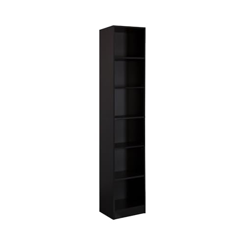 Rebecca Mobili Libreria Slim, Scaffale Alto E Stretto, Nero, Truciolato, Con 6 Scomparti, Con Anti Ribaltamento, Per Libri Piante - Misure Hxlxp: 200