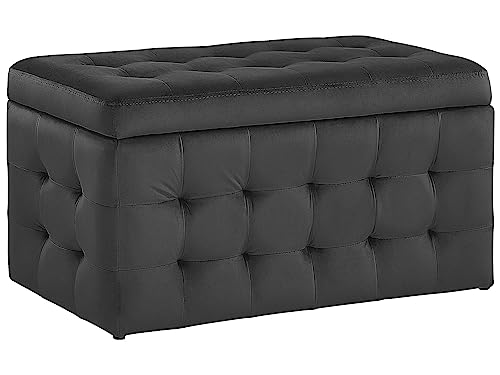 Pouf Cassapanca Imbottito In Velluto Nero Stile Chesterfield