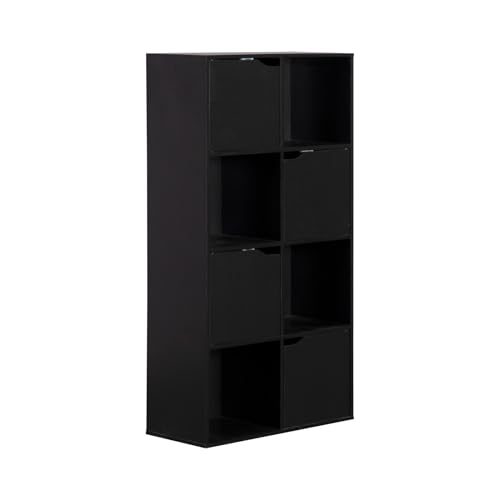 Rebecca Mobili Libreria Con 4 Ripiani, Scaffale Portaoggetti, Nero, Truciolato, 8 Scomparti, Con Anti Ribaltamento, Per Soggiorno Ufficio - Misure Hxl