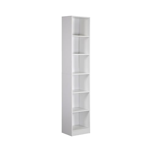 Rebecca Mobili Libreria Verticale, Scaffale Portaoggetti, Bianco, Truciolato, Con 6 Ripiani, Con Anti Ribaltamento, Salvaspazio - Misure Hxlxp: 200 X