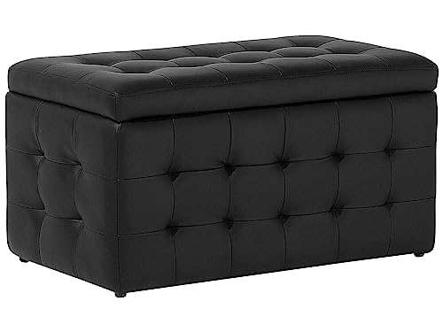Beliani Pouf Cassapanca Imbottito In Ecopelle Nera Stile Chesterfield