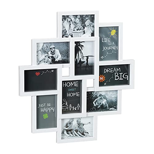 Relaxdays Cornice Per 10 Foto, In Formato Verticale O Orizzontale, Da Parete, In Plastica, Hxl 55X50 Cm, Bianco