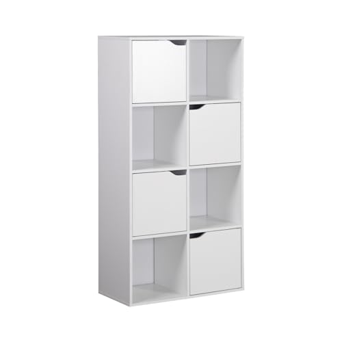 Rebecca Mobili Libreria Autoportante, Scaffale Per Soggiorno, Bianco, Truciolato, 4 Ripiani 8 Scomparti A Cubo, Con Anti Ribaltamento - Misure Hxlxp: