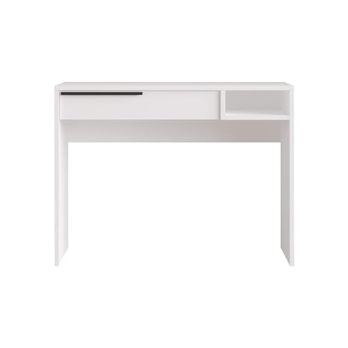 Rebecca Mobili Tavolo Consolle, Scrivania Moderna, Bianco Grigio Scuro, Truciolato Ferro, Con 1 Cassetto 1 Vano, Per Ingresso Studio - Misure Hxlxp: 7