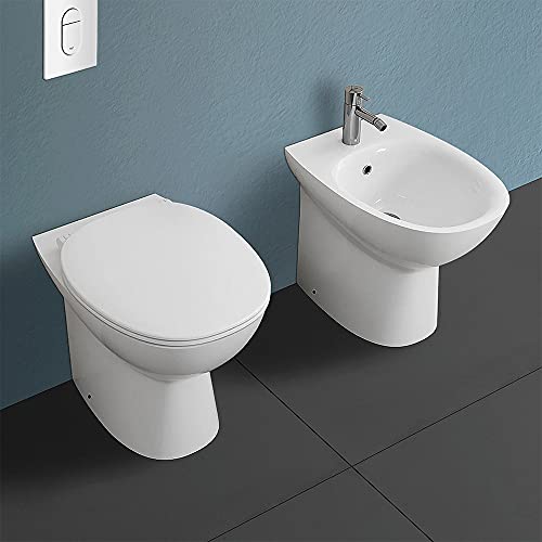 Inbagno Coppia Sanitari Filo Muro Rimless, Completa Di Copriwc Tradizionale Slim, In Ceramica Bianca Serie Morning