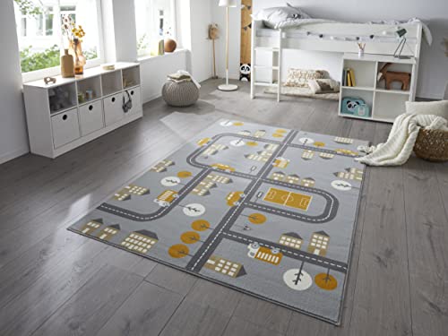 Hanse Home Tappeto Per Cameretta Dei Bambini, Town – Tappeto Da Gioco A Pelo Corto, Moderno, Motivo Strada Da Gioco, Pelo Morbido, Facile Da Pulire, C