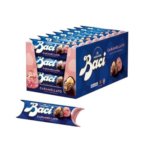 Baci Perugina Caramellato Alle Mandorle Espositore Da 21 Tubi X 37,5 Gr (787,5G) Cioccolatini Senza Glutine Con Morbido Cuore Al Gianduia Con Granella