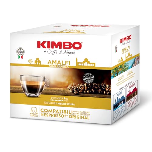 Kimbo Miscela Amalfi 100% Arabica, Le Meraviglie Del Gusto Intensità 9/13, 100 Capsule, Compatibili Con Macchine Nespresso®*