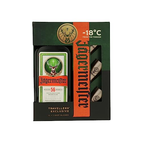 Jägermeister Travellers' Exclusive 35% Vol. 1L In Giftbox With 3 Metal Shot Cups