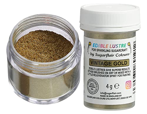 Sugarflair Edible Lustre Vintage Gold - Colorante Alimentare, Polvere Brillante Commestibile Per Torte, Dolci, Cupcake, Cioccolato, Pasticceria, Gelat
