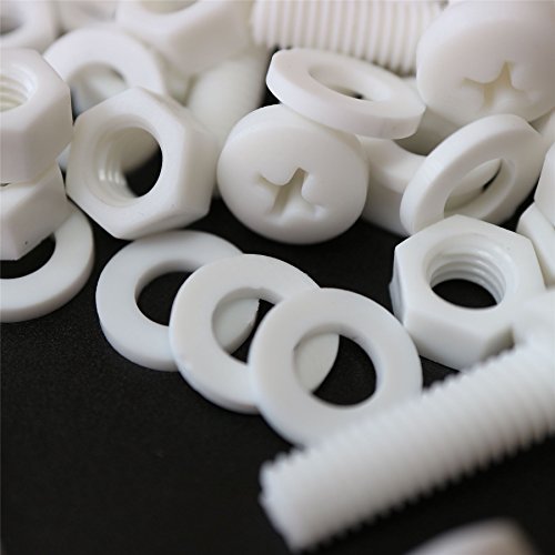 20 X Viti A Testa Arrotondata Bianchi Polipropilene (Pp) Dadi E Bulloni Di Plastica, M6 X 20Mm, Rondelle