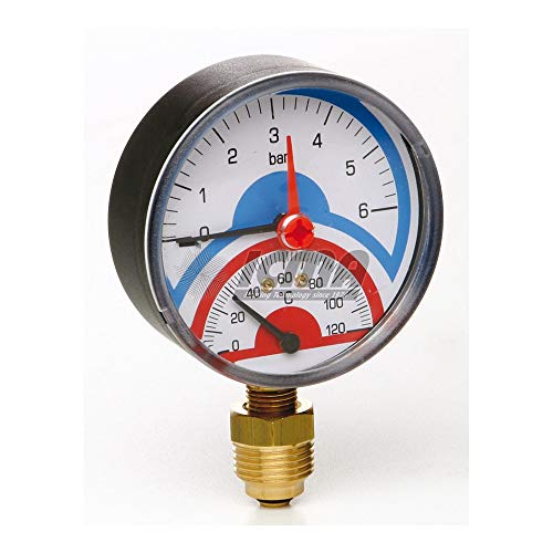Termomanometro Pressione Temperatura Manometro Icma D.78Mm 1/2" Radiale 0-6 Bar