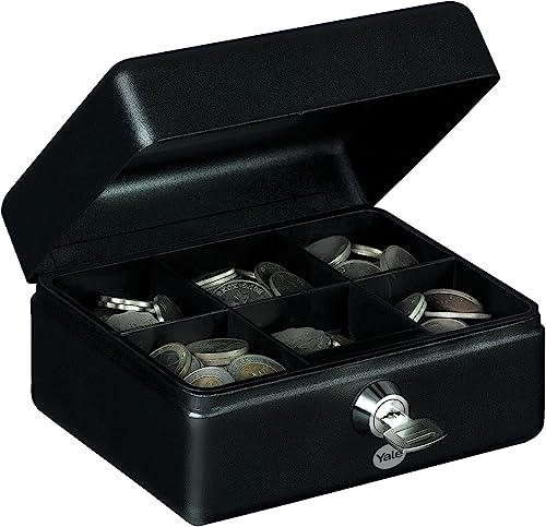 Yale Mini Cassetta Portamonete Yycb/080/Bb2 Nera, Con Manico Per Il Trasporto, Organizzatore In Contanti Incluso, Dimensioni Interne 78X150X116 Mm
