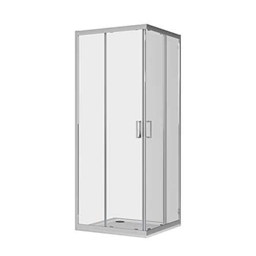 Box Doccia Angolare Mod. Java 80X80Cm Apertura Scorrevole Vetro Temperato 6Mm Trasparente Profili In Alluminio Cromato Flat Design 16 Carrelli Scorrev