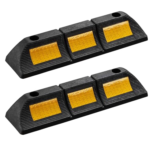 Wiltec Delimitatore Di Parcheggio, 2 Battiruota In Gomma 560X150X100Mm Con Fasce Rifrangenti, Fermaruota