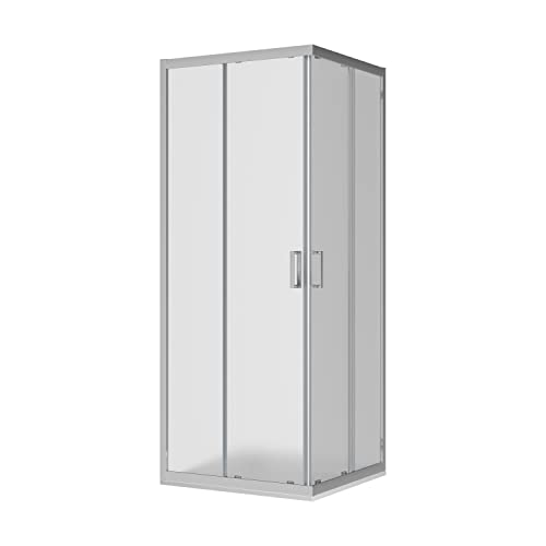 Box Doccia Angolare Mod. Java 70X70Cm Apertura Scorrevole Vetro Temperato 6Mm Opaco Profili In Alluminio Cromato Flat Design 16 Carrelli Scorrevoli Ma
