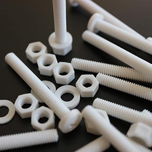20 X Viti A Testa Arrotondata Bianchi Polipropilene (Pp) Dadi E Bulloni Di Plastica, M5 X 40Mm, Rondelle, Acrilica, Resistente All'Acqua, Anti Corrosi