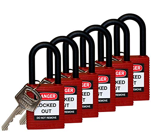 Lucchetto Di Sicurezza Con Grillo In Nylon, 38Mm X 86.50Mm X 19.50Mm, Rosso, Confezione Da 6