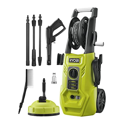 Ryobi Ry140Pwa, Idropulitrice 1800W 140 Bar, Leggera E Compatta, Con Maniglia Per Il Trasporto, Portata Massima Di 420 L/H, 1800W