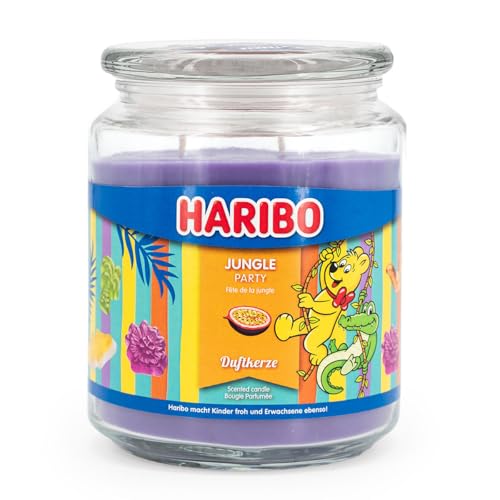 Haribo Candela Profumata In Vetro Con Coperchio, Jungle Party | Candela Profumata Fruttata | Lunga Durata (100 H) | Candele Viola | Candela Profumata