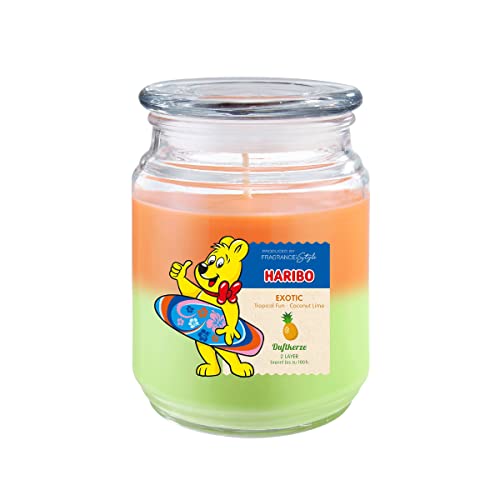 Haribo Candela Profumata In Barattolo Con Coperchio | Exotic | Candela Profumata Fruttata | Lunga Durata (100 H) | 2 Strati Di Candela In Barattolo |