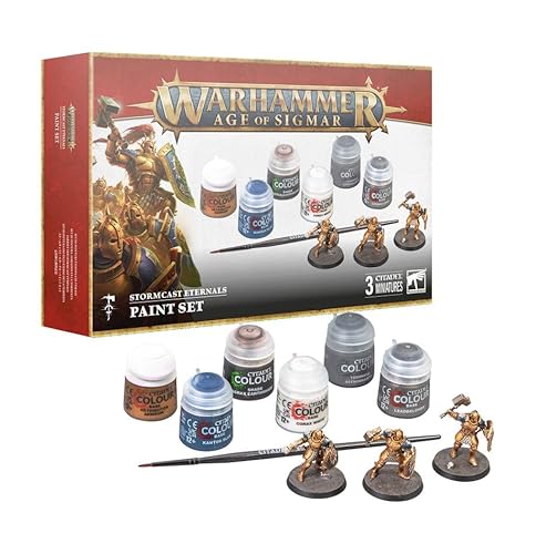 Paint Set Stormcast Eternals Warhammer Age Of Sigmar Set Di Pittura Con Colori Pennello Starter E 3 Miniature Figli Eterni Della Tempesta