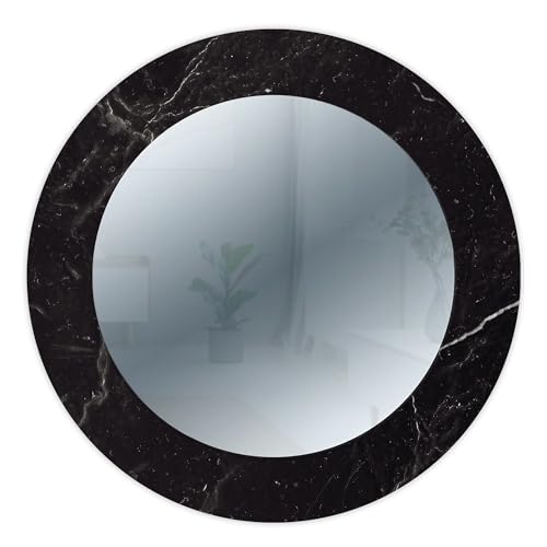 Lupia Specchio Da Parete Rotondo Moderno Mirror Fantasy Marmo Nero Diam. 65 Cm, Circolare Con Cornice Stampata, Specchiera Per Camera Da Letto, Soggio