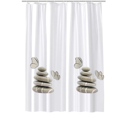 Vetrineinrete® Tenda Per Doccia Vasca Da Bagno Impermeabile Peva 12 Ganci Con Fondo Bianco Decorazione Con Sassi Stile Shabby Chic 240X200 Cm