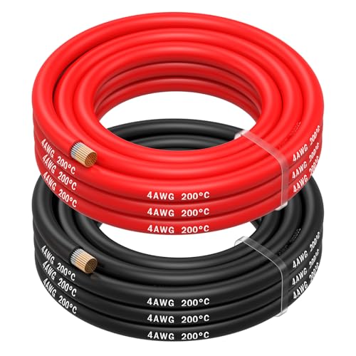 Mmobiel 4 Awg Cavo Elettrico Silicone - 4 Gauge (21,2Mm²) Cavo In Rame Stagnato - 2 Fili Separati Rosso E Nero Ciascuno 2,5M / 8.2Ft Per Frigoriferi,