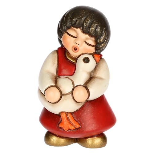 Thun - Bimba Con Oca Rossa In Ceramica, 3,6X3,6 Cm, Altezza 6,2 Cm, Collezione Presepe Classico