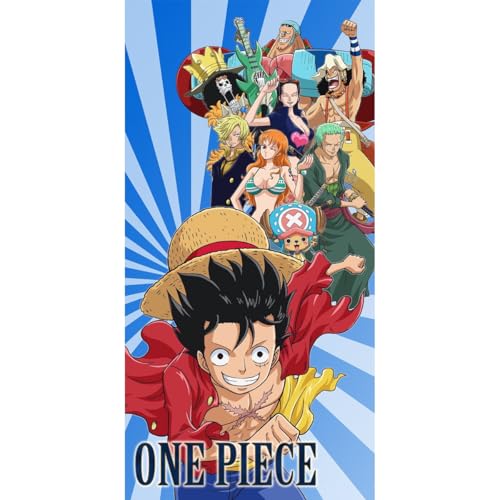 Halantex One Piece - Ciurma - Luffy Roronoa Usopp Nami - Telo Mare Spiaggia Bagno Beach Towel - 100% Cotone - Dimensioni 70X140Cm - Multicolore Op-264