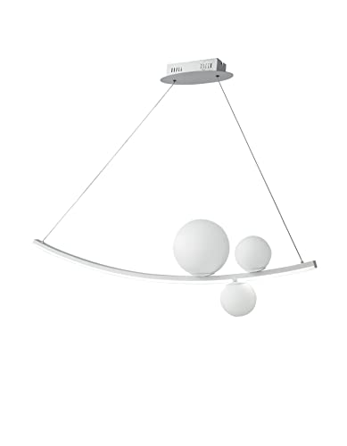 Altalena - Sospensione Led In Metallo E Vetro Soffiato Color Bianco E Oro, Bianco
