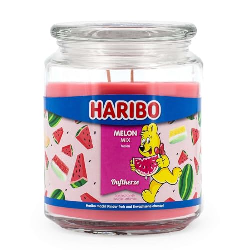 Haribo Candela Profumata In Vetro Con Coperchio, Melon Mix, Candela Profumata Fruttata, Lunga Durata (100 H) | Regalo Per Donne | Candela Profumata Gr