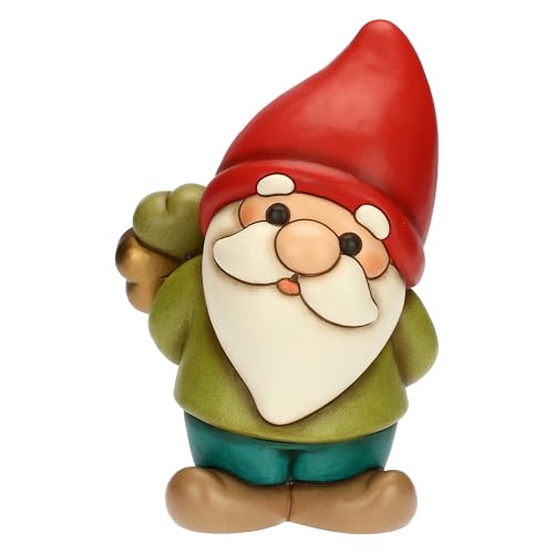 Thun - Gnomo Oliver Con Quadrifoglio Portafortuna In Ceramica, Maxi, 19,9X15,2 Cm, Altezza 30 Cm, Collezione Inverno Incantato