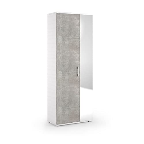 Kiamami Valentina Scarpiera Multiuso Bagno Bianco Con Anta Effetto Cemento E Specchio