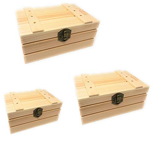 Vetrineinrete® Set 3 Scatole Rettangolari Intarsiate Con Strisce Orizzontali Matrioska Scatola Portagioie Portagioielli Per Decoupage F33