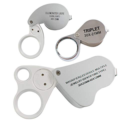 Trixes 3 Set Lente In Vetro Di Lente Ingrandimento Per Gioiellieri - 30, 40, Doppia 30/60 Con Led Luce - Lente Di Ingrandimento