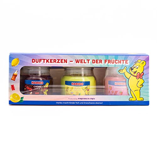 Haribo Duftkerzen Set 3-Tlg., Ciliegia Cola + Fragola + Limone Frutta, 3X85G.