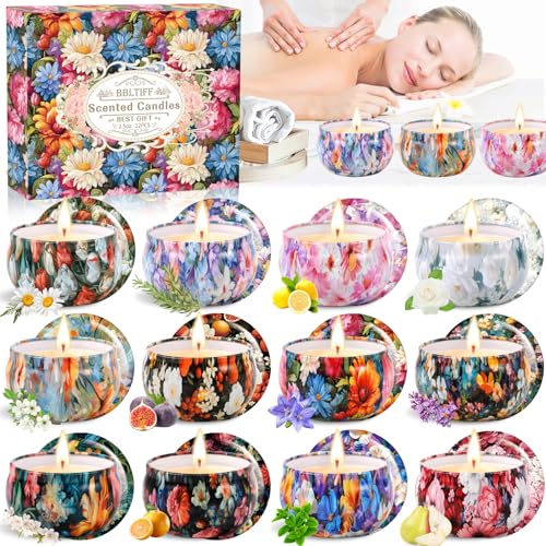 Bbltiff Candele Profumate, 12 Pezzi Set Candele Profumate, Candele Decorative, Candela Profumata Regalo Cera Di Soia Naturale, Per Bagno, Matrimonio,