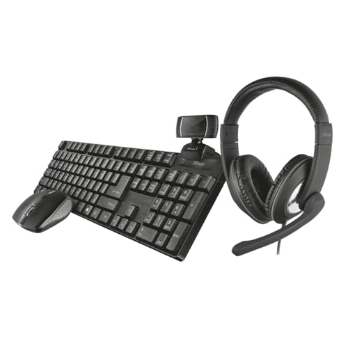 Trust Qoby Home Office Set Pack 4 En 1 Negro Webcam Hd Trino Auriculares Reno Pack Ximo Teclado Y Ratón Inalámbrico24042