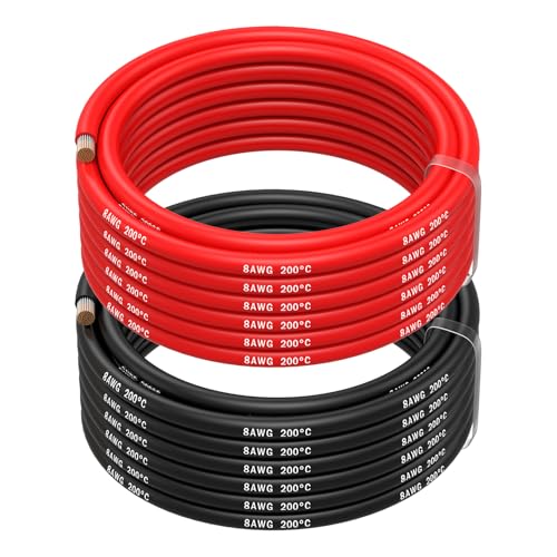 Mmobiel 8 Awg Cavo Elettrico Silicone - 8 Gauge (8,37 Mm²) Cavo In Rame Stagnato - 2 Fili Separati Rosso E Nero Ciascuno 5M / 16.4Ft Per Frigoriferi,
