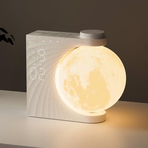 Reteyung Lampada Luna Con Sveglia Luce,2 Sveglie, Luce Lunare Rgb 8 Colori, Suoni Naturali, Luce Di Risveglio, Lampada Da Letto A 3 Livelli Di Luminos