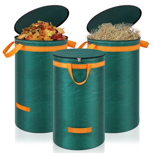 Eurhomewit 3 X 120 L Sacchi Giardinaggio Con Coperchio E Maniglie,Sacchi Per Raccogli Foglie Da Giardino, Sacchi Per Rifiuti Da Giardino Riutilizzabil