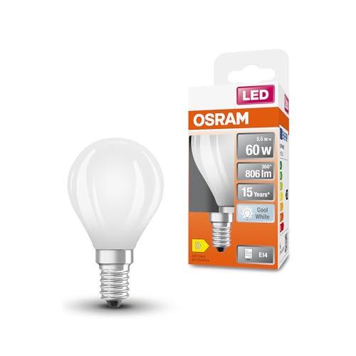 Osram Led Star Globe Nella Classica Forma Mini Sferica, 5,5 W / 806 Lm, 4000 K Per Luce Bianca Fredda, Cri 80, Realizzata In Vetro Smerigliato Senza P