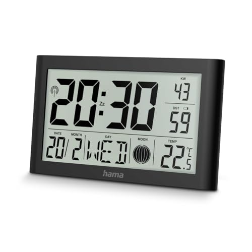 Hama Orologio Da Parete Digitale (Dcf Radiocontrollato Con Termometro, Con Igrometro, Orologio Con Funzione Sveglia, 2 Sveglie, Visualizzazione Di Cal