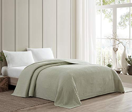 Beatrice Home Fashions Channel Copriletto In Ciniglia, Cotone, Salvia, Completo